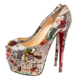 Christian Louboutin Multicolor Python Carnival Highness Peep Toe Platform Pumps Size 38.5