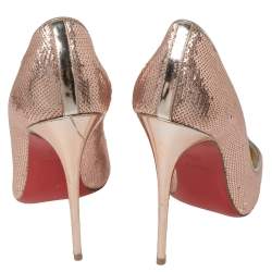 Pre Owned Christian Louboutin Metallic Rose Gold Sequin And Leather So Kate Pumps Size 36.5