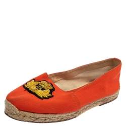 Christian Louboutin Orange Canvas Espadrille Flats Size 36