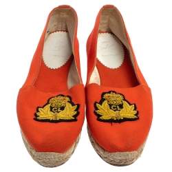 Christian Louboutin Orange Canvas Espadrille Flats Size 36