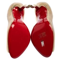 Pre Owned Christian Louboutin Gold Leather Jolly Squiggle Peep Toe Pumps Size 35.5