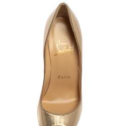 Pre Owned Christian Louboutin Gold Leather Jolly Squiggle Peep Toe Pumps Size 35.5