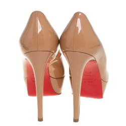 Pre Owned Christian Louboutin Beige Patent Leather Bianca Platform Pumps Size 37.5