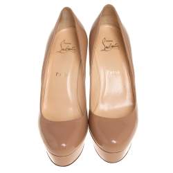 Pre Owned Christian Louboutin Beige Patent Leather Bianca Platform Pumps Size 37.5