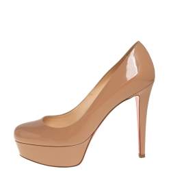 Pre Owned Christian Louboutin Beige Patent Leather Bianca Platform Pumps Size 37.5