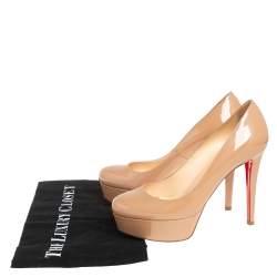 Pre Owned Christian Louboutin Beige Patent Leather Bianca Platform Pumps Size 37.5
