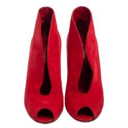 Pre Owned Gianvito Rossi Red Suede Vamp Peep Toe Booties Size 35.5