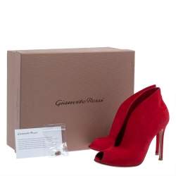 Pre Owned Gianvito Rossi Red Suede Vamp Peep Toe Booties Size 35.5