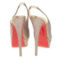 Pre Owned Christian Louboutin Multicolor Glitter Fabric Lady Peep Toe Platform Slingback Sandals Size 36