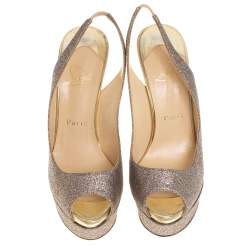 Pre Owned Christian Louboutin Multicolor Glitter Fabric Lady Peep Toe Platform Slingback Sandals Size 36