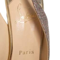 Pre Owned Christian Louboutin Multicolor Glitter Fabric Lady Peep Toe Platform Slingback Sandals Size 36