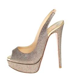 Pre Owned Christian Louboutin Multicolor Glitter Fabric Lady Peep Toe Platform Slingback Sandals Size 36