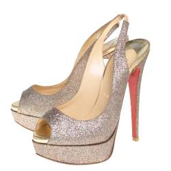 Pre Owned Christian Louboutin Multicolor Glitter Fabric Lady Peep Toe Platform Slingback Sandals Size 36