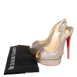 Pre Owned Christian Louboutin Multicolor Glitter Fabric Lady Peep Toe Platform Slingback Sandals Size 36