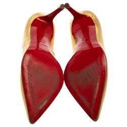 Pre Owned Christian Louboutin Gold Patent Leather Pigalle Pumps Size 38