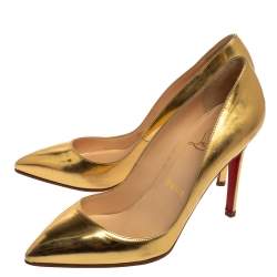 Pre Owned Christian Louboutin Gold Patent Leather Pigalle Pumps Size 38