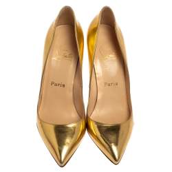 Pre Owned Christian Louboutin Gold Patent Leather Pigalle Pumps Size 38