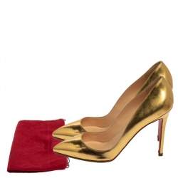 Pre Owned Christian Louboutin Gold Patent Leather Pigalle Pumps Size 38