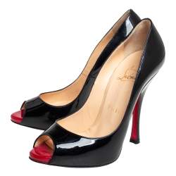 Pre Owned Christian Louboutin Black Patent Leather Very Prive Peep Toe Pumps Size 36.5