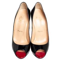 Pre Owned Christian Louboutin Black Patent Leather Very Prive Peep Toe Pumps Size 36.5