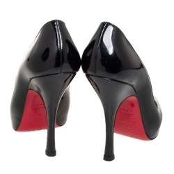Pre Owned Christian Louboutin Black Patent Leather Very Prive Peep Toe Pumps Size 36.5