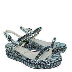 Pre Owned Christian Louboutin Blue Embossed Leather Cataclou  Sandals Size 39