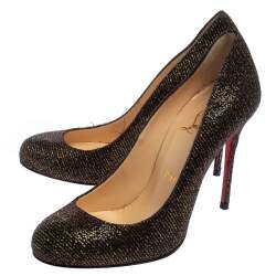 Pre Owned Christian Louboutin Brown Glitter Fabric Fifi Pumps Size 36