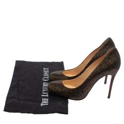 Pre Owned Christian Louboutin Brown Glitter Fabric Fifi Pumps Size 36