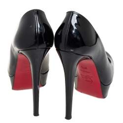 Pre Owned Christian Louboutin Black Patent Leather Bianca Platform Pumps Size 37.5