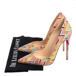 Pre Owned Christian Louboutin Multicolour Chevron Cork So Kate Pumps Size 36.5