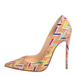 Pre Owned Christian Louboutin Multicolour Chevron Cork So Kate Pumps Size 36.5
