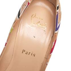 Pre Owned Christian Louboutin Multicolour Chevron Cork So Kate Pumps Size 36.5