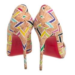 Pre Owned Christian Louboutin Multicolour Chevron Cork So Kate Pumps Size 36.5
