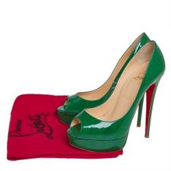 مملوكة مسبقًا Christian Louboutin Green Patent Leather Lady Peep Toe Platform Pumps Size 38.5