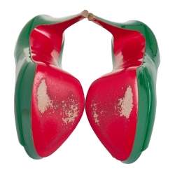 مملوكة مسبقًا Christian Louboutin Green Patent Leather Lady Peep Toe Platform Pumps Size 38.5