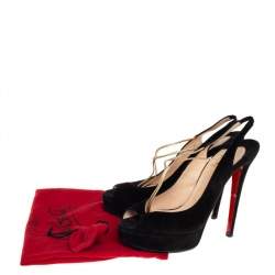 Pre Owned Christian Louboutin Black Suede Alta Spritney Slingback Pumps Size 38.5