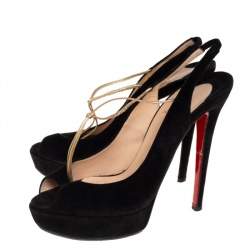 Pre Owned Christian Louboutin Black Suede Alta Spritney Slingback Pumps Size 38.5