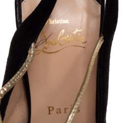 Pre Owned Christian Louboutin Black Suede Alta Spritney Slingback Pumps Size 38.5