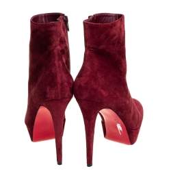 Pre Owned Christian Louboutin Maroon Suede Bianca Platform Ankle Booties Size 40