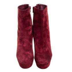 Pre Owned Christian Louboutin Maroon Suede Bianca Platform Ankle Booties Size 40