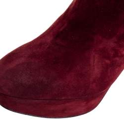 Pre Owned Christian Louboutin Maroon Suede Bianca Platform Ankle Booties Size 40