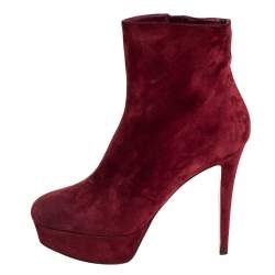 Pre Owned Christian Louboutin Maroon Suede Bianca Platform Ankle Booties Size 40