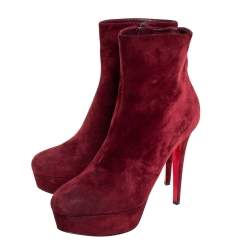 Pre Owned Christian Louboutin Maroon Suede Bianca Platform Ankle Booties Size 40