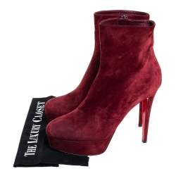 Pre Owned Christian Louboutin Maroon Suede Bianca Platform Ankle Booties Size 40