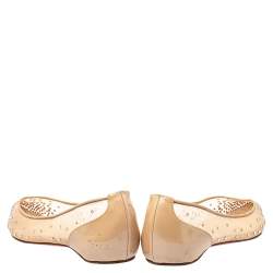 Pre Owned حذاء باليرينا فلات كريستيان لوبوتان فوليس ستراس مقدمة مدببة شبكة مزخرفة بيج مقاس 40