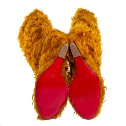 مملوكة مسبقًا Christian Louboutin Yellow Faux Fur Knee Length Boots Size 37.5