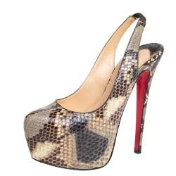 Christian Louboutin Multicolor Python Daffodile Platform Slingback Sandals Size 37 