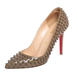 Pre Owned  Christian Louboutin Brown Patent Leather Pigalle Spikes Pumps Size 39