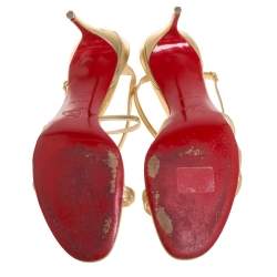 Pre Owned Christian Louboutin Gold Leather Ankle Strap Sandals Size 39