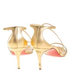 Pre Owned Christian Louboutin Gold Leather Ankle Strap Sandals Size 39